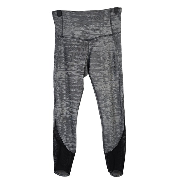 Lululemon Gray Black‎ Patterned High Rise Mesh Accent Crop Leggings - Picture 1 of 5
